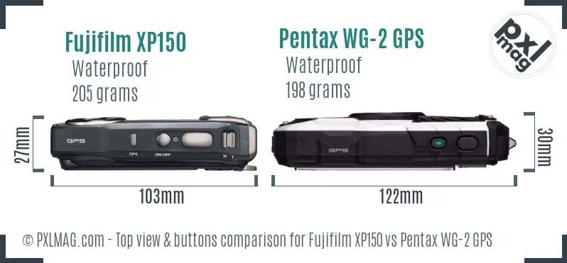 Fujifilm XP150 vs Pentax WG-2 GPS top view buttons comparison