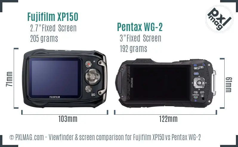 Fujifilm XP150 vs Pentax WG-2 Screen and Viewfinder comparison