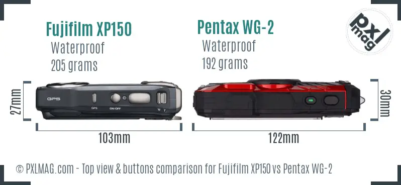 Fujifilm XP150 vs Pentax WG-2 top view buttons comparison
