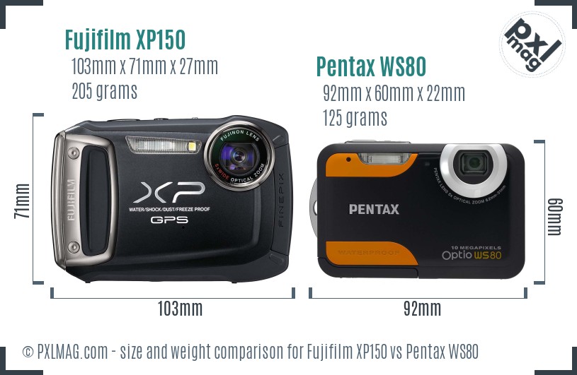 Fujifilm XP150 vs Pentax WS80 size comparison Fujifilm XP150 vs Pentax WS80 size comparison