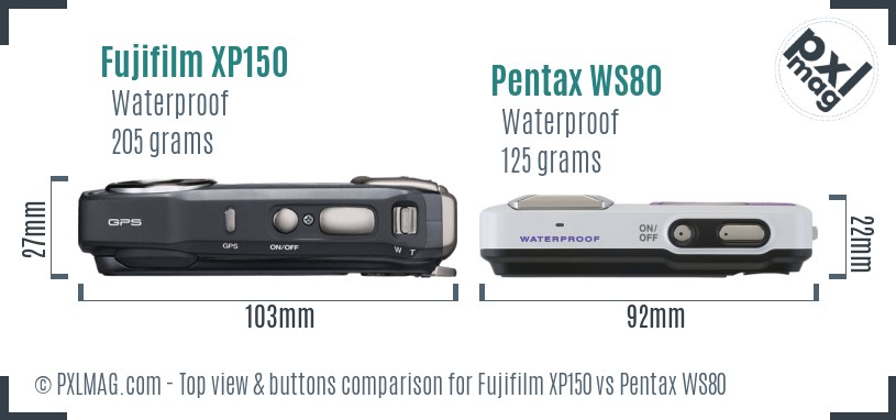 Fujifilm XP150 vs Pentax WS80 top view buttons comparison