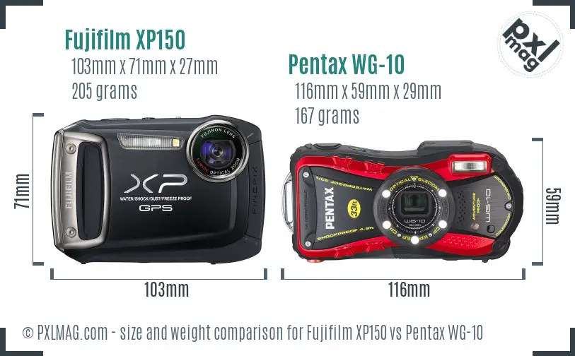 Fujifilm XP150 vs Pentax WG-10 size comparison