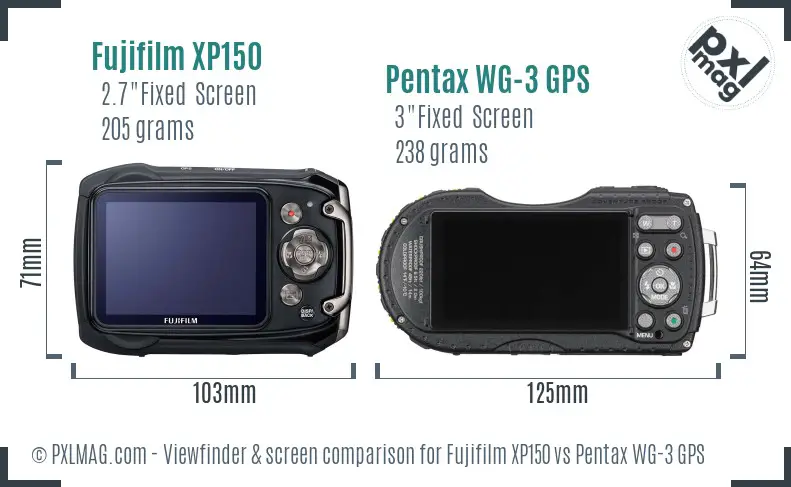 Fujifilm XP150 vs Pentax WG-3 GPS Screen and Viewfinder comparison