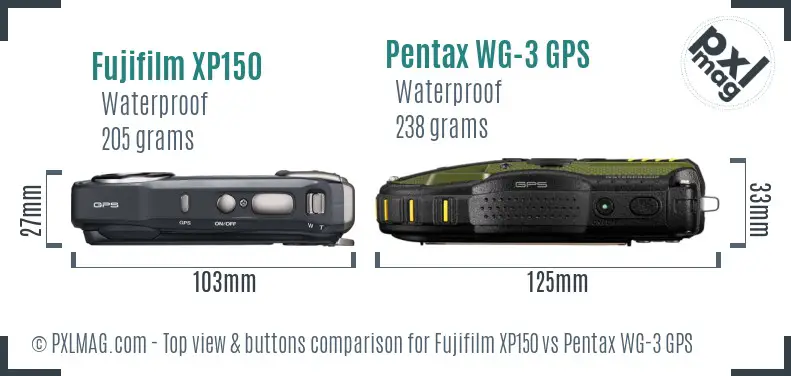 Fujifilm XP150 vs Pentax WG-3 GPS top view buttons comparison