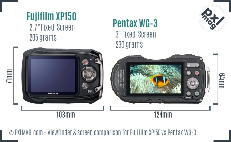 Fujifilm XP150 vs Pentax WG-3 Screen and Viewfinder comparison