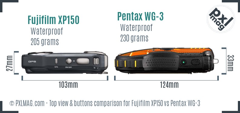 Fujifilm XP150 vs Pentax WG-3 top view buttons comparison