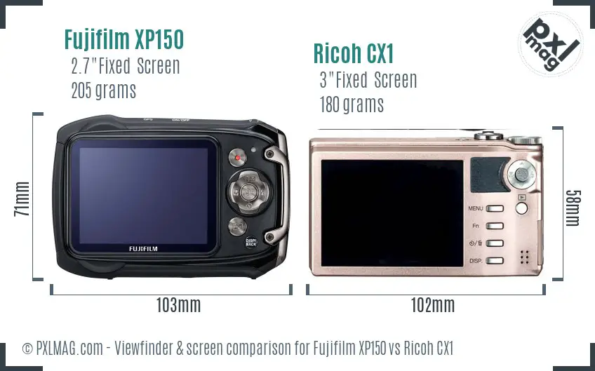 Fujifilm XP150 vs Ricoh CX1 Screen and Viewfinder comparison