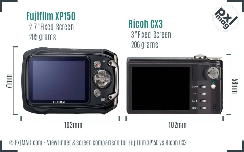 Fujifilm XP150 vs Ricoh CX3 Screen and Viewfinder comparison
