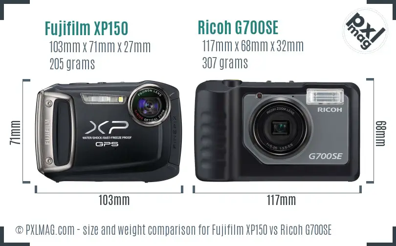 Fujifilm XP150 vs Ricoh G700SE size comparison