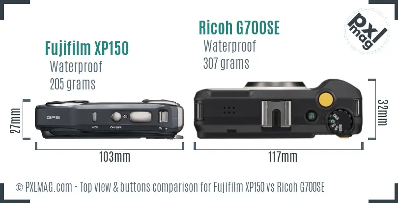 Fujifilm XP150 vs Ricoh G700SE top view buttons comparison