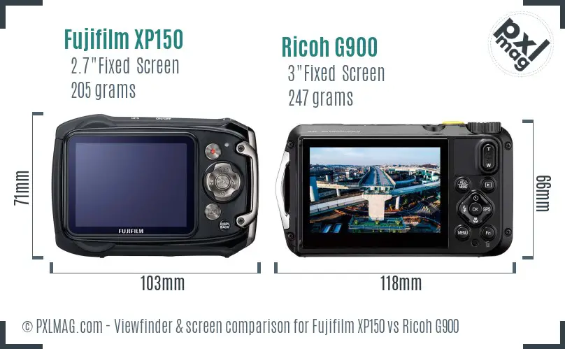 Fujifilm XP150 vs Ricoh G900 Screen and Viewfinder comparison