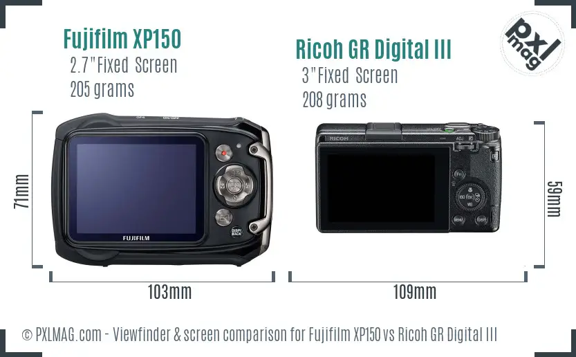 Fujifilm XP150 vs Ricoh GR Digital III Screen and Viewfinder comparison Fujifilm XP150 vs Ricoh GR Digital III Screen and Viewfinder comparison