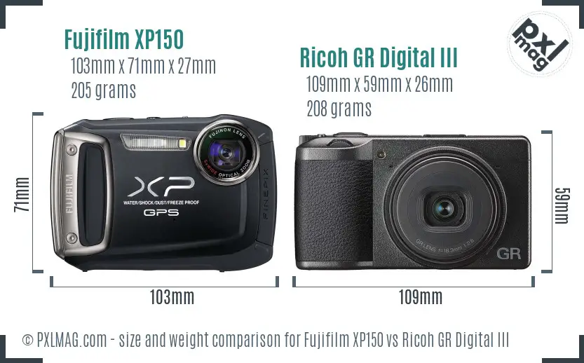 Fujifilm XP150 vs Ricoh GR Digital III size comparison Fujifilm XP150 vs Ricoh GR Digital III size comparison