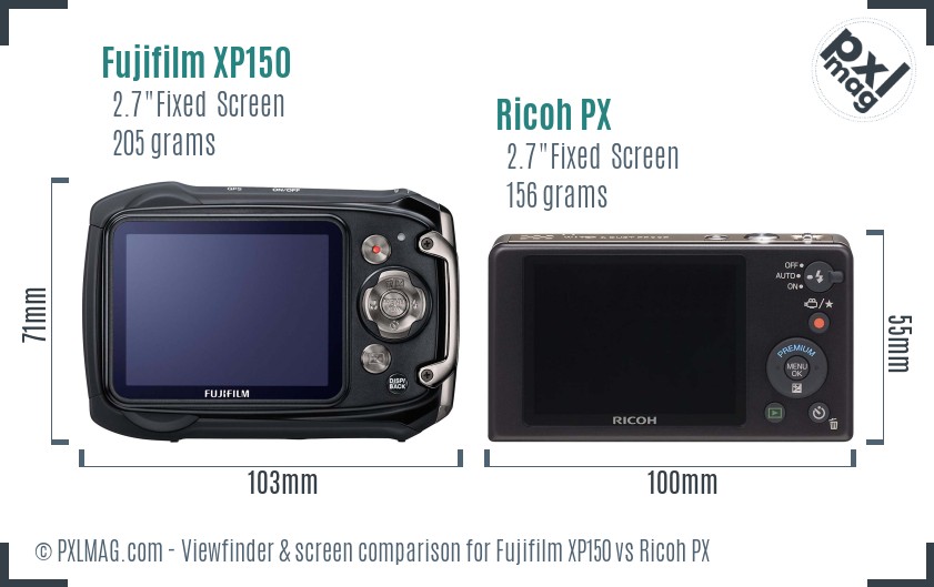 Fujifilm XP150 vs Ricoh PX Screen and Viewfinder comparison
