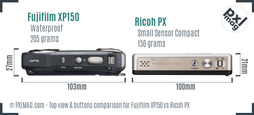 Fujifilm XP150 vs Ricoh PX top view buttons comparison