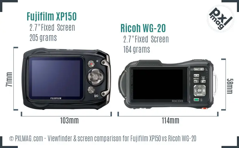 Fujifilm XP150 vs Ricoh WG-20 Screen and Viewfinder comparison
