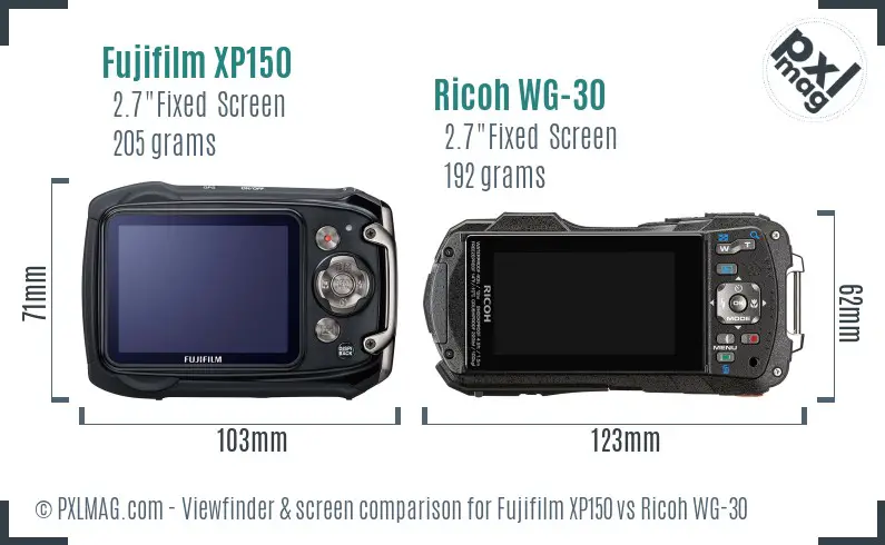 Fujifilm XP150 vs Ricoh WG-30 Screen and Viewfinder comparison