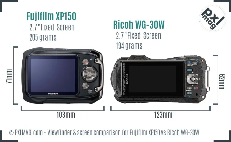 Fujifilm XP150 vs Ricoh WG-30W Screen and Viewfinder comparison