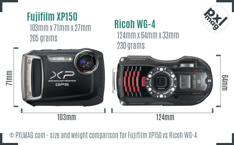Fujifilm XP150 vs Ricoh WG-4 size comparison