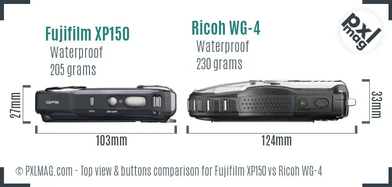 Fujifilm XP150 vs Ricoh WG-4 top view buttons comparison