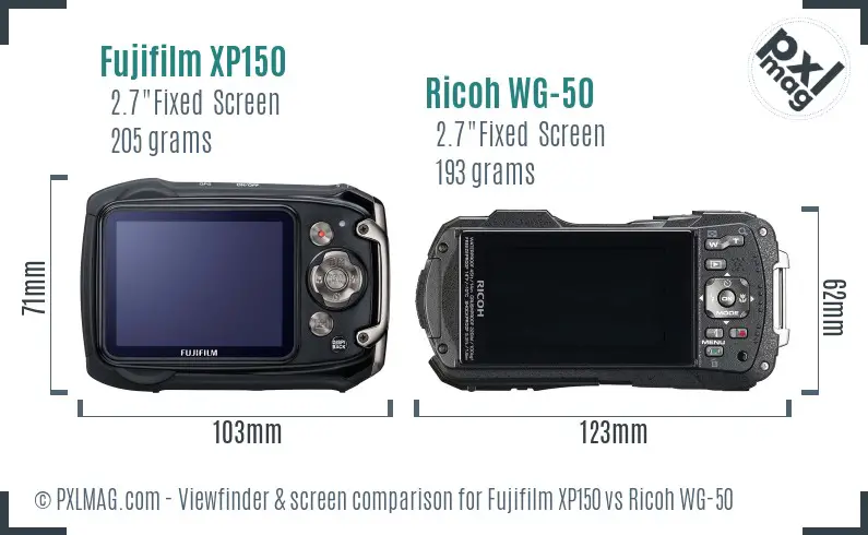 Fujifilm XP150 vs Ricoh WG-50 Screen and Viewfinder comparison
