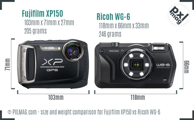 Fujifilm XP150 vs Ricoh WG-6 size comparison