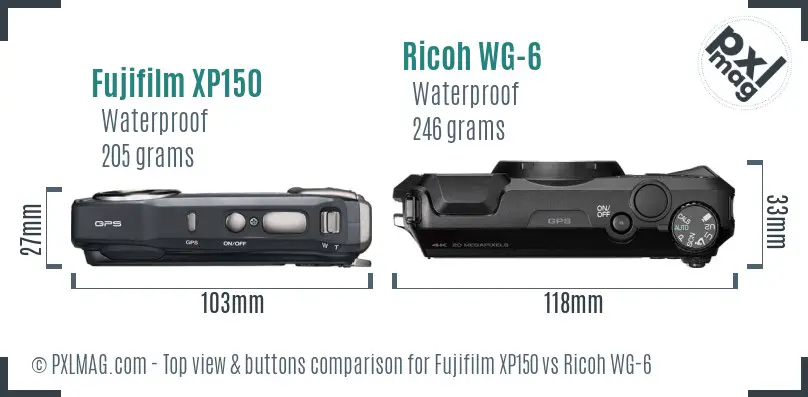 Fujifilm XP150 vs Ricoh WG-6 top view buttons comparison