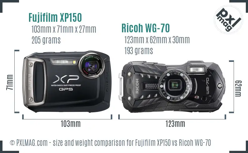 Fujifilm XP150 vs Ricoh WG-70 size comparison Fujifilm XP150 vs Ricoh WG-70 size comparison