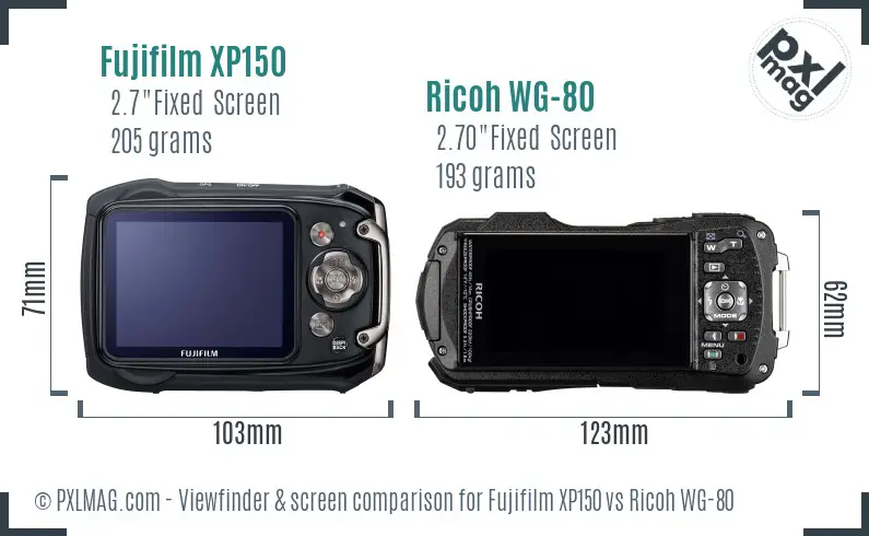Fujifilm XP150 vs Ricoh WG-80 Screen and Viewfinder comparison