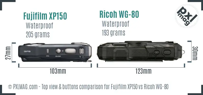 Fujifilm XP150 vs Ricoh WG-80 top view buttons comparison