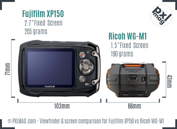 Fujifilm XP150 vs Ricoh WG-M1 Screen and Viewfinder comparison