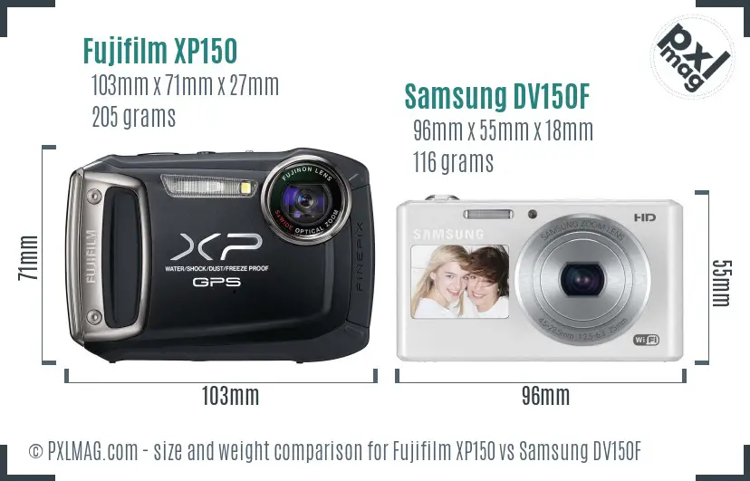 Fujifilm XP150 vs Samsung DV150F size comparison Fujifilm XP150 vs Samsung DV150F size comparison