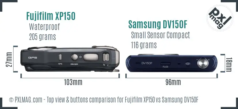 Fujifilm XP150 vs Samsung DV150F top view buttons comparison