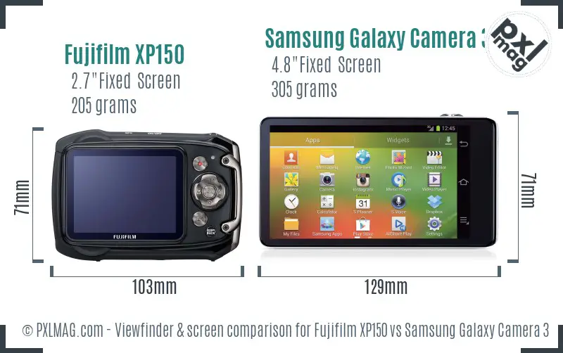 Fujifilm XP150 vs Samsung Galaxy Camera 3G Screen and Viewfinder comparison