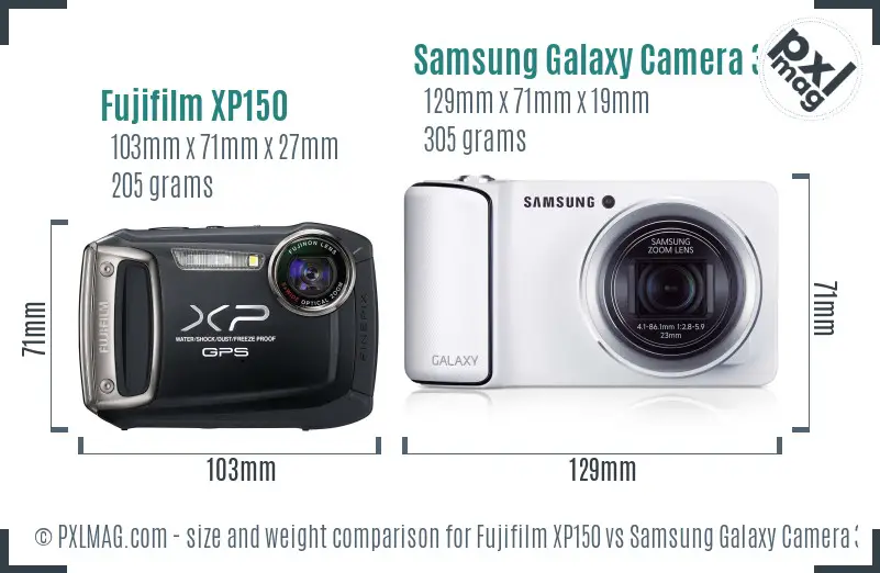 Fujifilm XP150 vs Samsung Galaxy Camera 3G size comparison