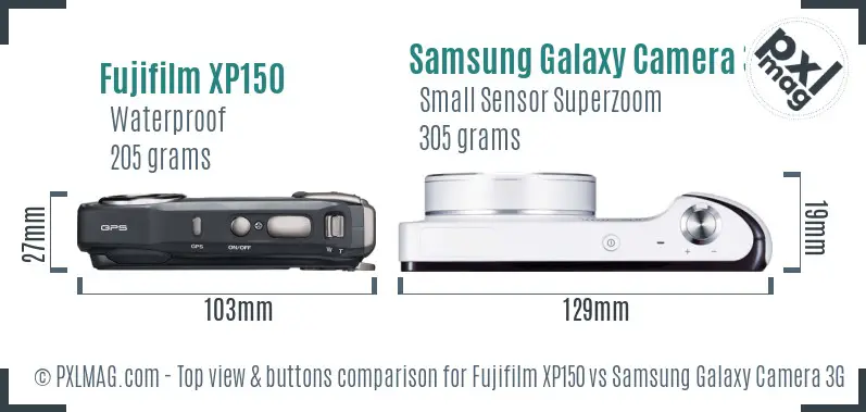 Fujifilm XP150 vs Samsung Galaxy Camera 3G top view buttons comparison