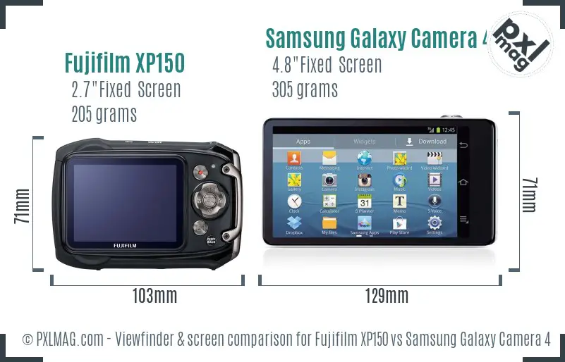 Fujifilm XP150 vs Samsung Galaxy Camera 4G Screen and Viewfinder comparison