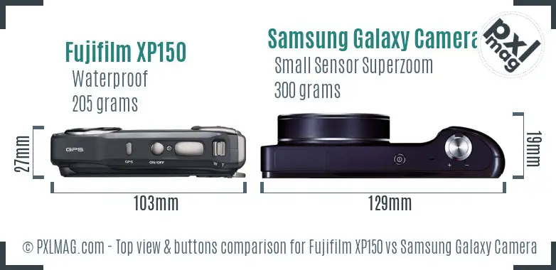 Fujifilm XP150 vs Samsung Galaxy Camera top view buttons comparison Fujifilm XP150 vs Samsung Galaxy Camera top view buttons comparison