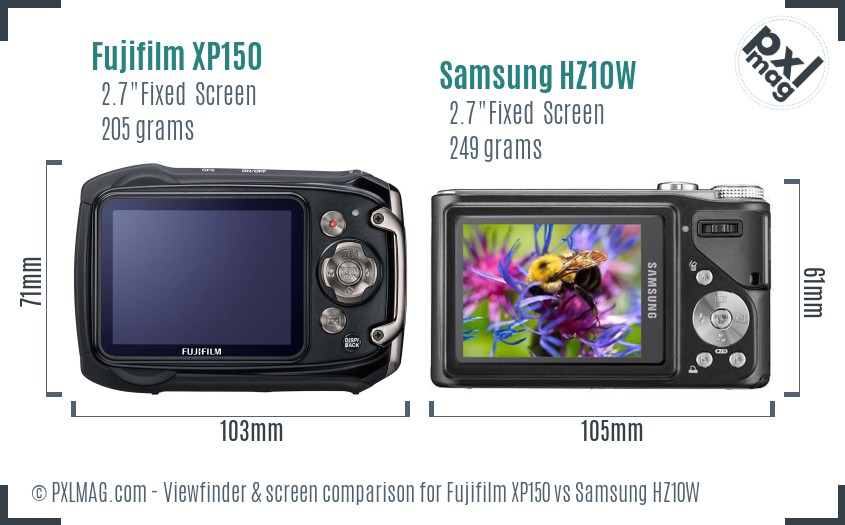 Fujifilm XP150 vs Samsung HZ10W Screen and Viewfinder comparison