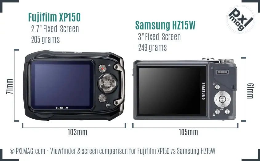 Fujifilm XP150 vs Samsung HZ15W Screen and Viewfinder comparison