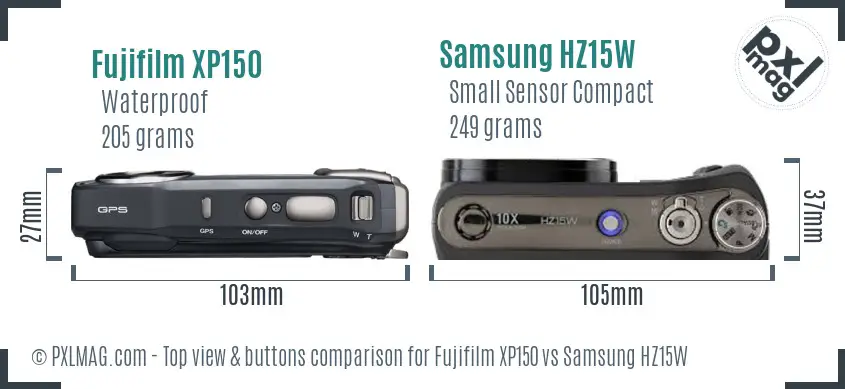 Fujifilm XP150 vs Samsung HZ15W top view buttons comparison