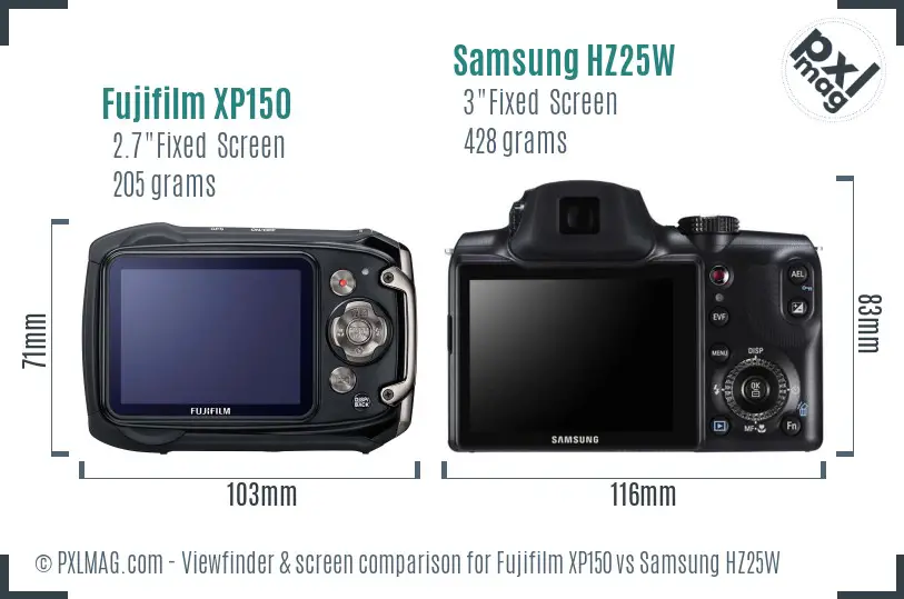 Fujifilm XP150 vs Samsung HZ25W Screen and Viewfinder comparison