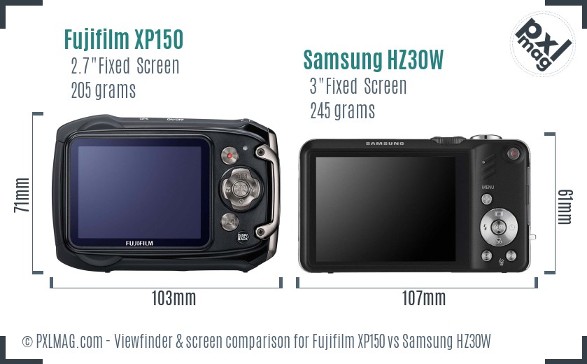 Fujifilm XP150 vs Samsung HZ30W Screen and Viewfinder comparison