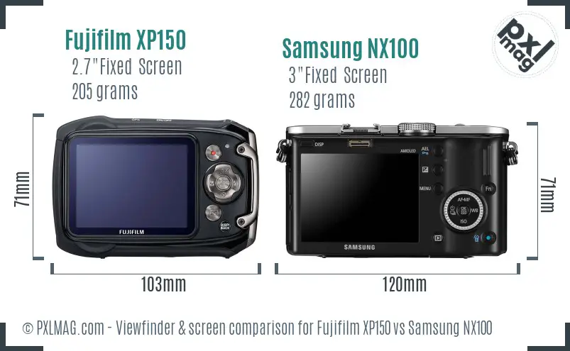 Fujifilm XP150 vs Samsung NX100 Screen and Viewfinder comparison
