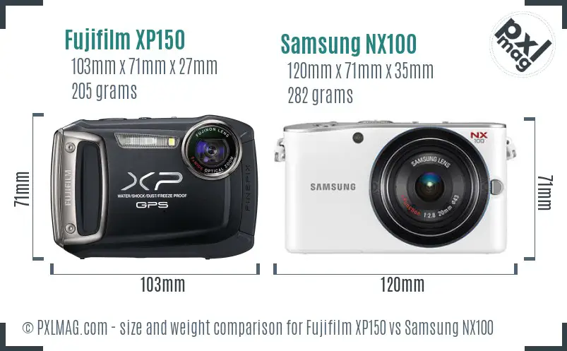Fujifilm XP150 vs Samsung NX100 size comparison