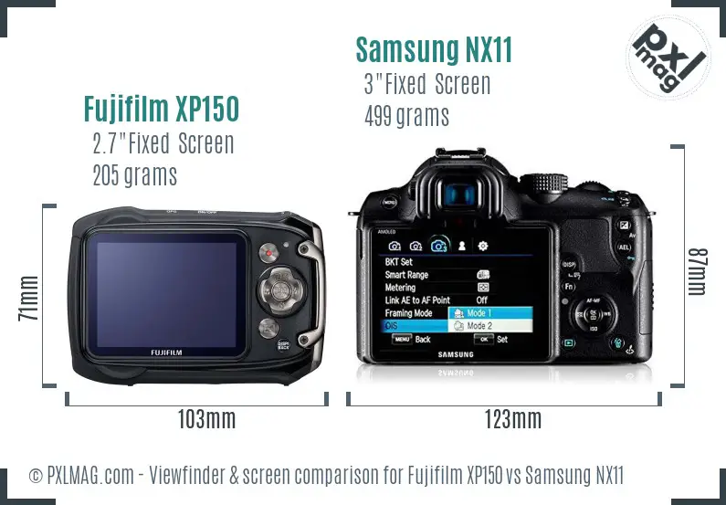 Fujifilm XP150 vs Samsung NX11 Screen and Viewfinder comparison