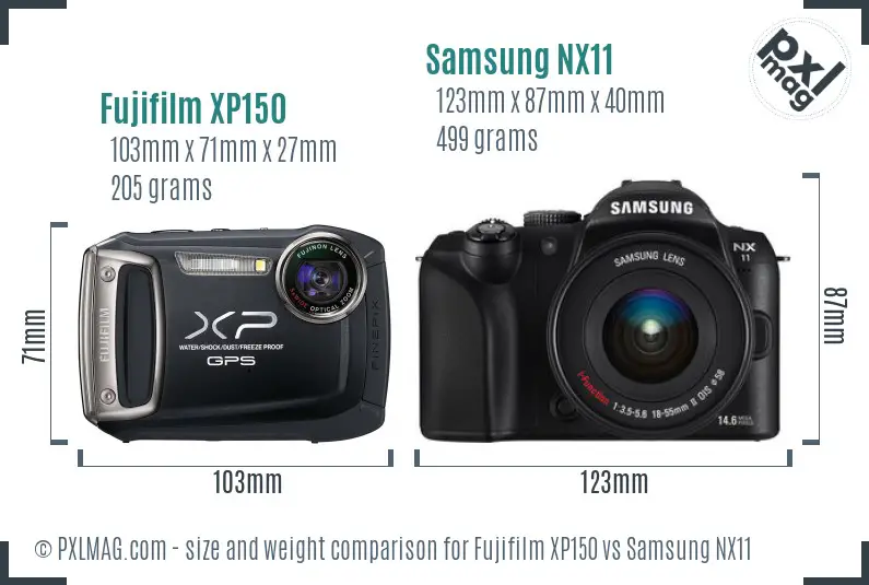 Fujifilm XP150 vs Samsung NX11 size comparison
