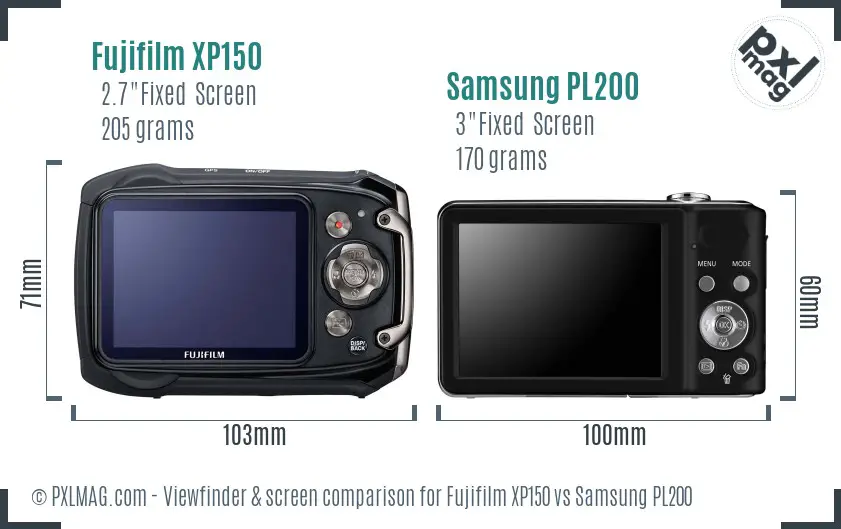 Fujifilm XP150 vs Samsung PL200 Screen and Viewfinder comparison