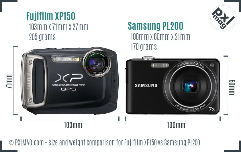 Fujifilm XP150 vs Samsung PL200 size comparison