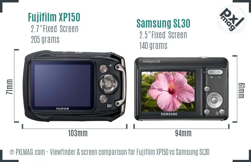 Fujifilm XP150 vs Samsung SL30 Screen and Viewfinder comparison